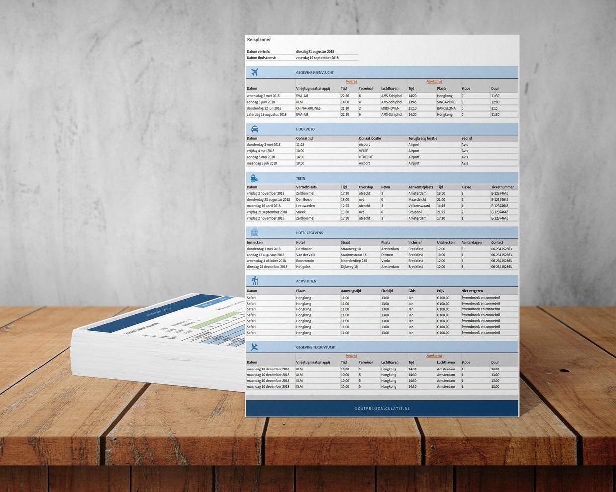 Plan uw reis in Excel