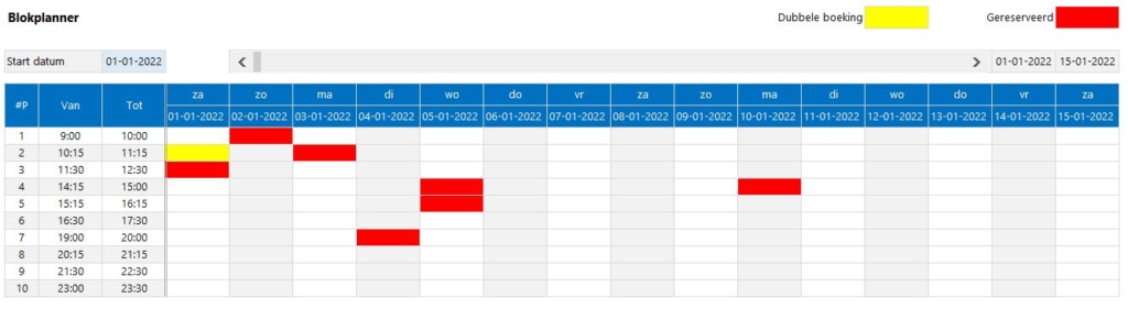 Blokplanner in Excel kalender