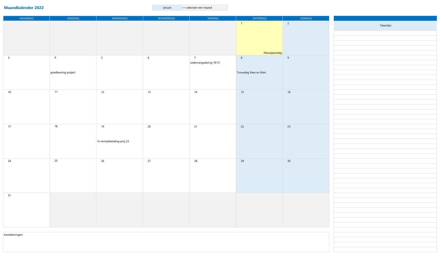 BusinessPlanner in Excel maand_001