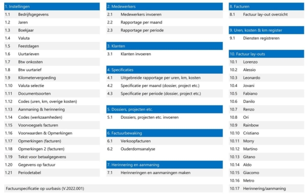 Factuurspecificatie op uurbasis menu_001
