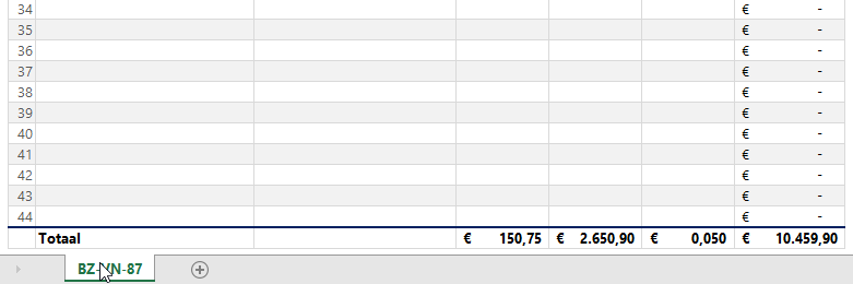 Register onderhoudskosten voertuig in Excel