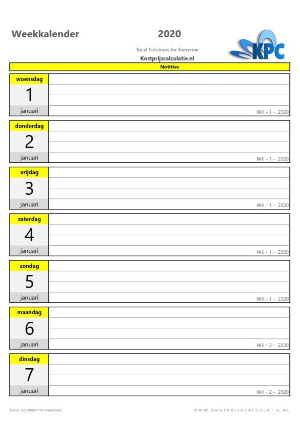 Weekkalender in Excel-geel-2