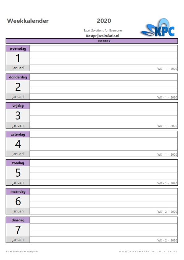 Weekkalender in Excel-lila-2