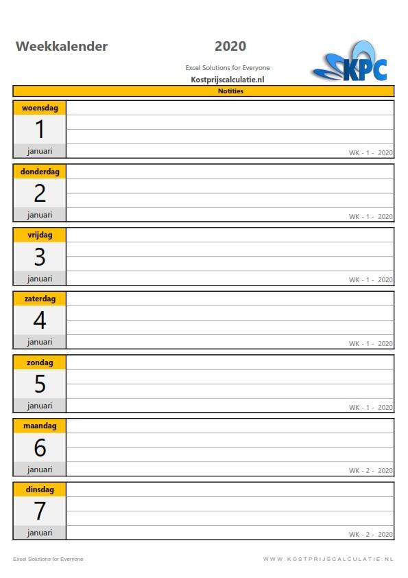Weekkalender in Excel-oranje-2