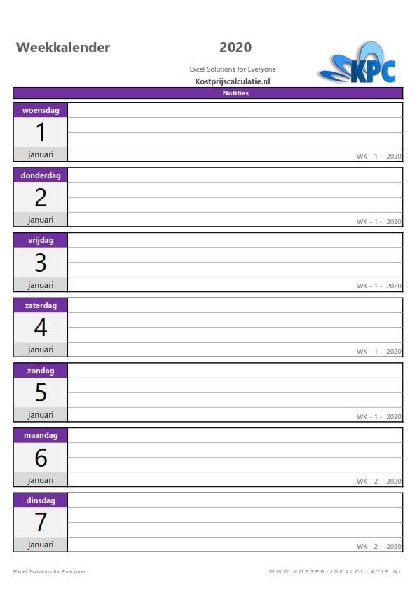 Weekkalender in Excel-paars-2