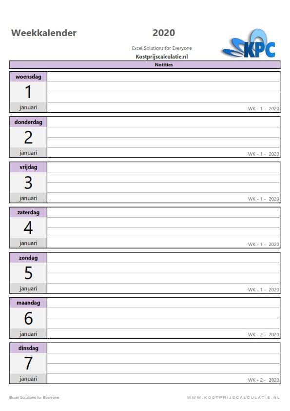 Weekkalender in Excel-pink-2
