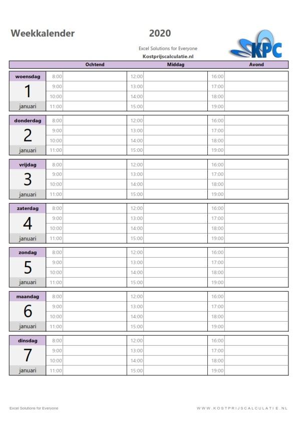 Weekkalender in Excel-pink-3