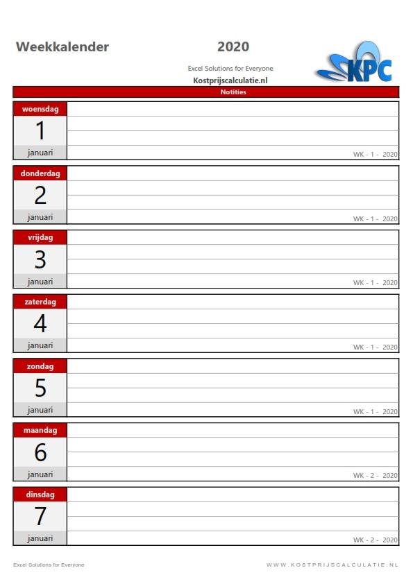 Weekkalender in Excel-rood-2